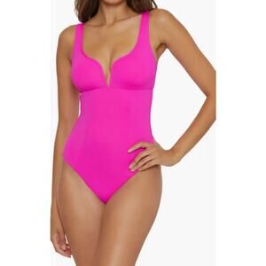 BECCA Hot Pink One-Piece V-Plunge Swimsuit